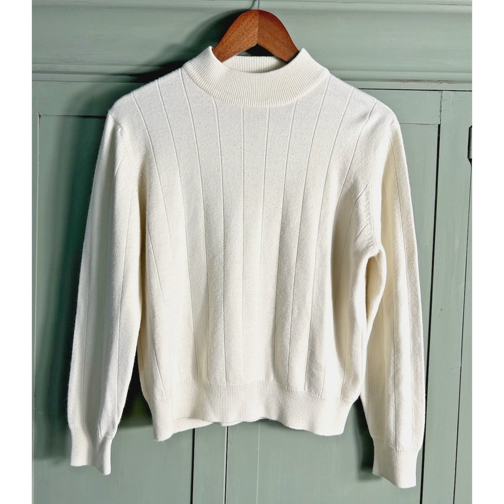 Harve Benard Wool Blend Sweater Ivory Preppy Quiet Luxury Old Money Cabin Size M